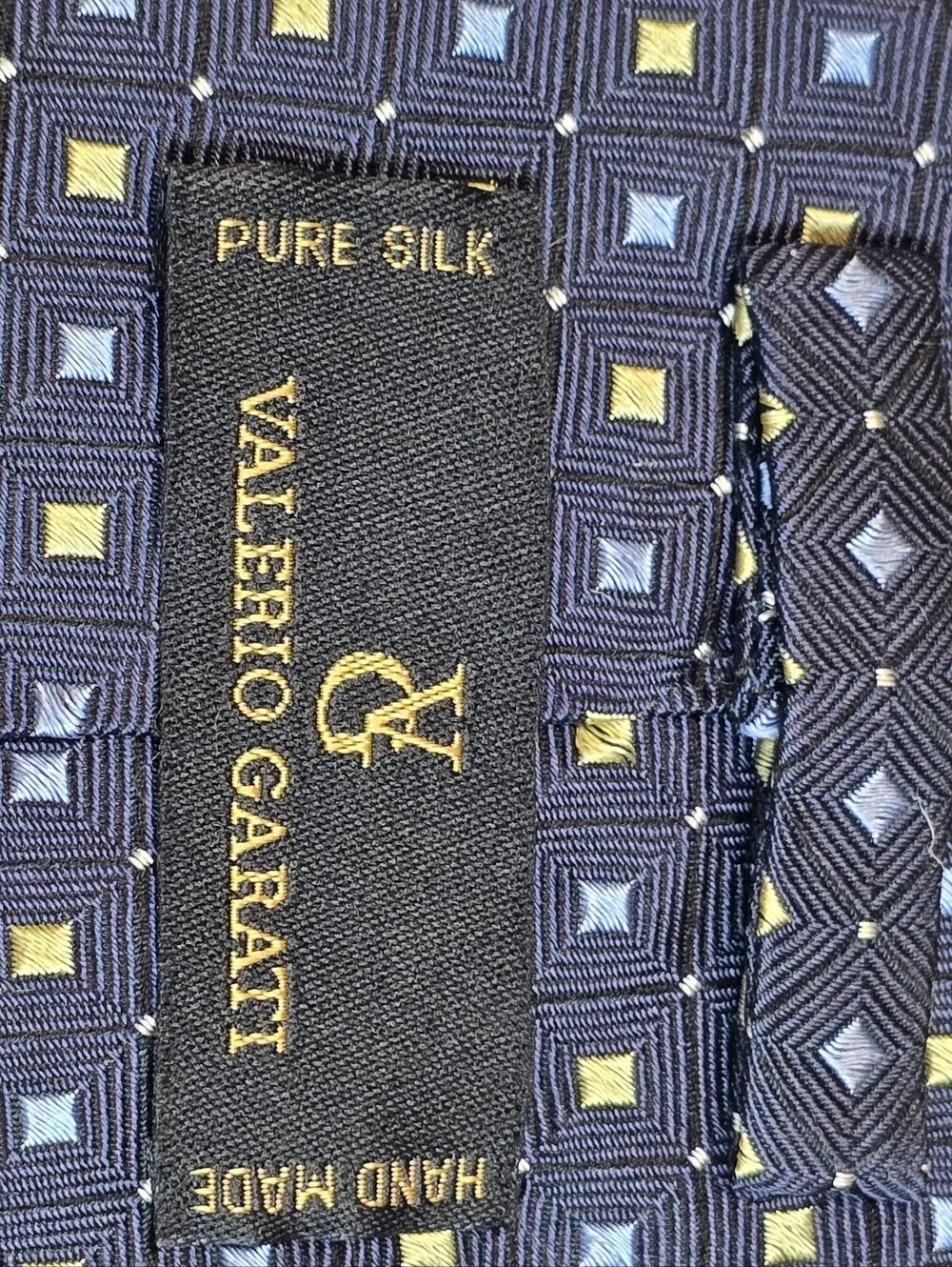Valerio Garati Handmade 100% Pure Silk Classic Navy Geometric Men's Tie